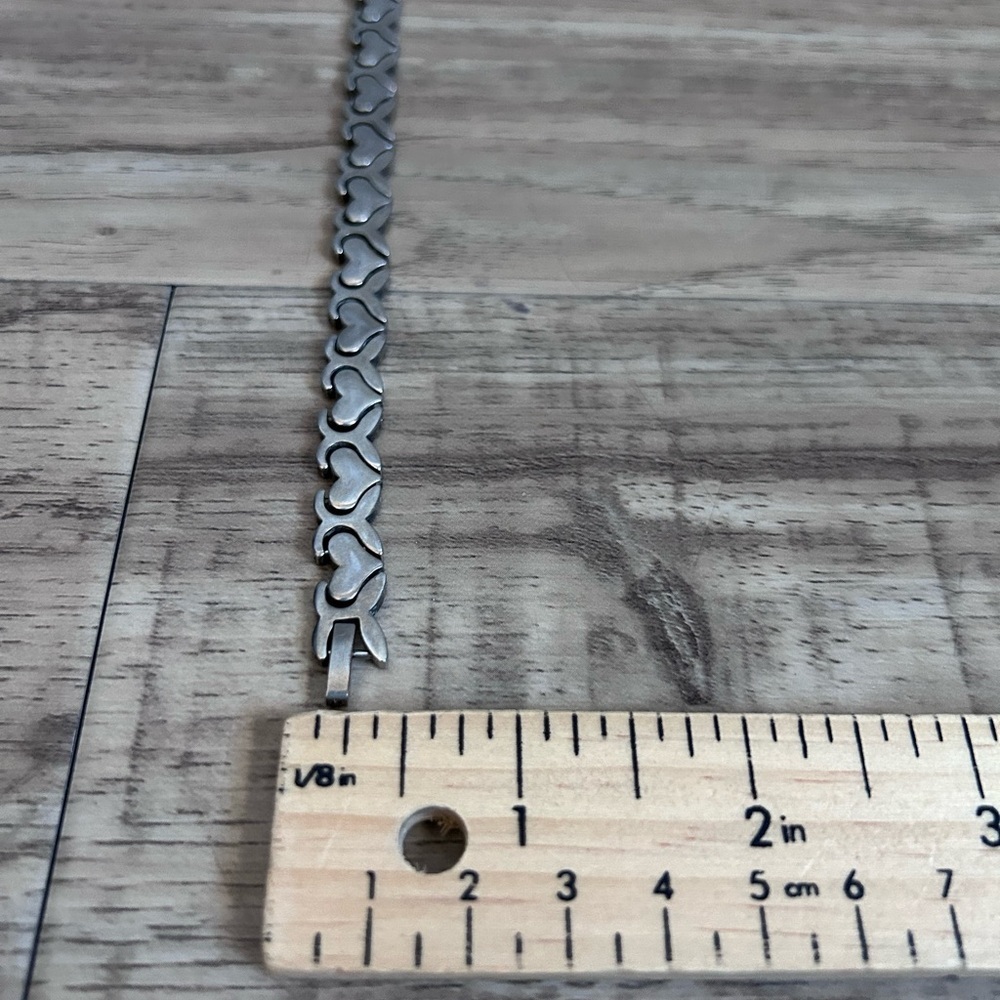Vintage 925 sterling silver heart link bracelet fold-over locking clasp 26g - Picture 5 of 6